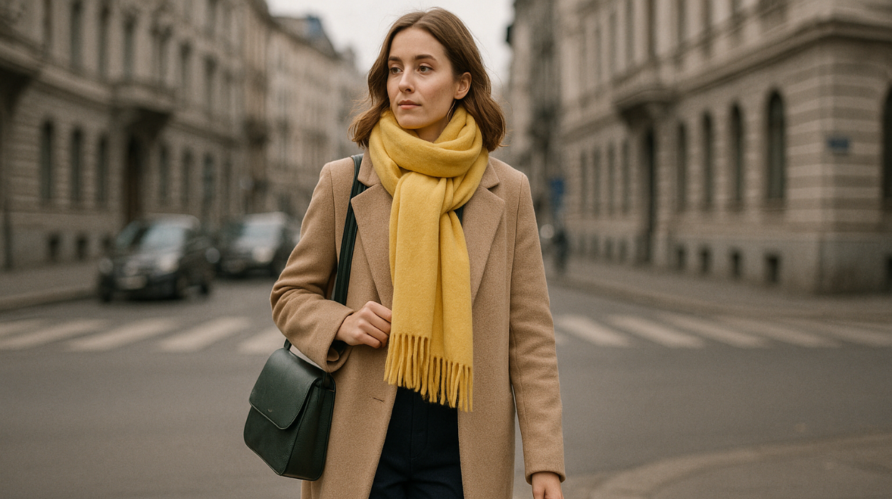 Kobieta spacerująca ulicą w jesiennej stylizacji